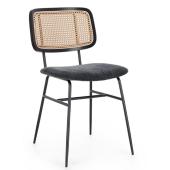 fekete rattan fem szurke szovet szek modern ipari loft retro otthon lakas etterem kavezo pub bar etkezo butor.jpg